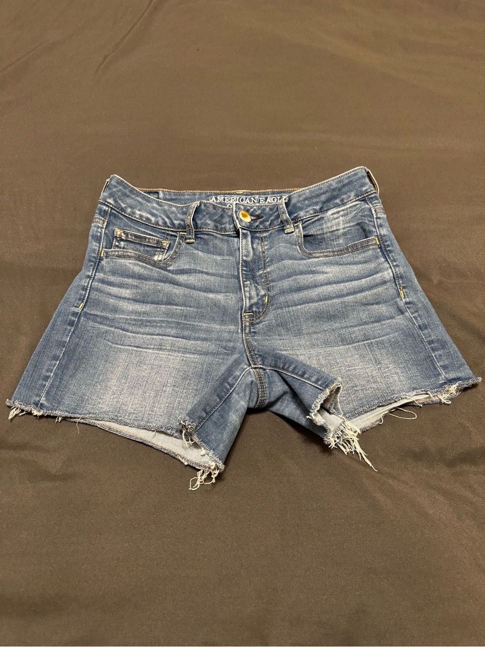American Eagle Outfitters High-Waist Frayed Hem Denim Shorts - Light Blue